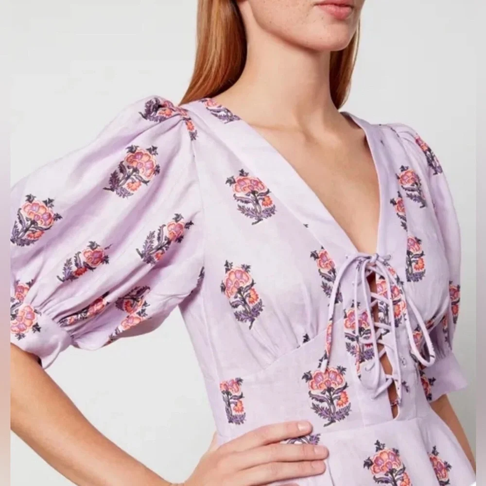 House of Harlow Floral Lace-Up Mini Dress | Purple | Size 6 - Picture 3 of 13